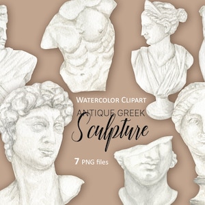 Statua della dea greca acquerello clipart, busto dell'antica Grecia, scultura antica della testa di una dea PNG sublimazione design digitale download istantaneo 92