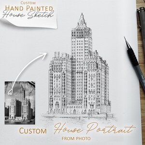 Drawing from Photo Custom House Portrait Sketch, Home line art ink Sketch painting, housewarming gift, Realtor Closing Gift, First Home Gift