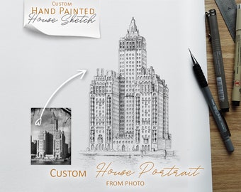 Custom House Portrait Sketch, Home Hand Drawing from Photo, line art ink Sketch, housewarming gift, Realtor Closing Gift, First Home Gift