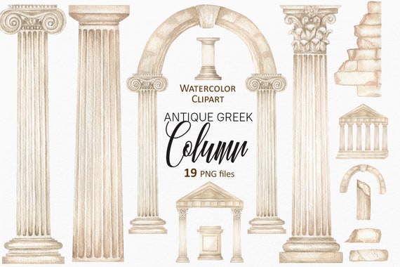 Watercolor Greek Column Clipart: Antique Architecture PNG (Digital Download)