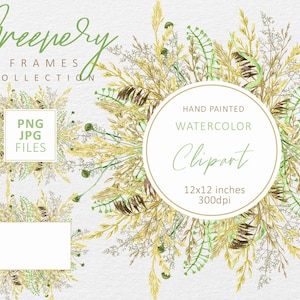 Aquarelle automne cadre PNG, couronne de fleurs, herbes séchées, herbe sauvage des champs, fleurs sauvages conception de faire-part de mariage Téléchargement instantané numérique 84