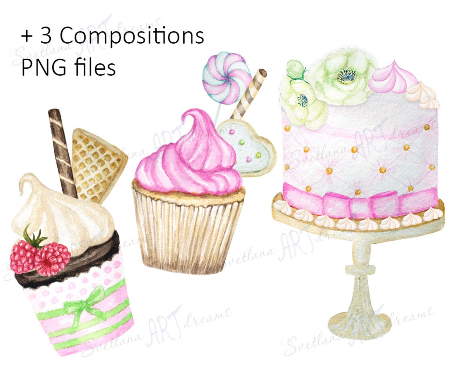 Baking Clipart, Cakes Watercolor Dessert Cookies, Sweets Birthday Party ...