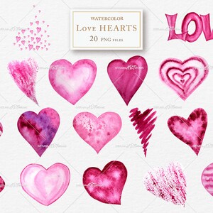 Watercolor Love Hearts PNG Clipart Bundle, Valentines Day Romantic ...
