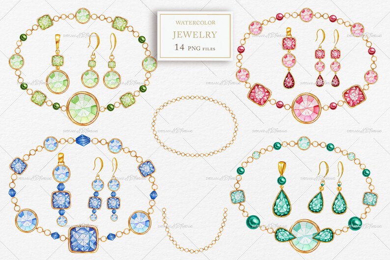 Crystal Diamonds Jewelry Clipart Watercolor Set for Shop Logo Design ...