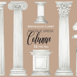 Colonne de la Grèce antique clipart aquarelle, Grèce Antique Architecture, Rome sculpture PNG sublimation design Téléchargement instantané numérique 94