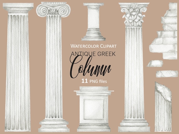 Watercolor Greek Column Clipart: Antique Architecture PNG (Digital Download) 94