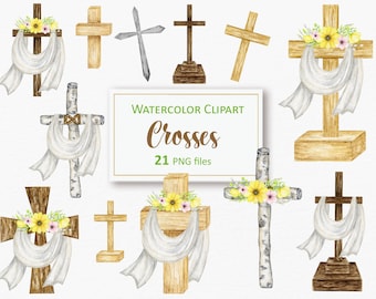 Watercolor Crosses Clipart: Easter, Baptism Illustrations (Digital Download) #068