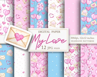 Watercolor Hearts Digital Paper: Valentine's Day Patterns (Instant Download)