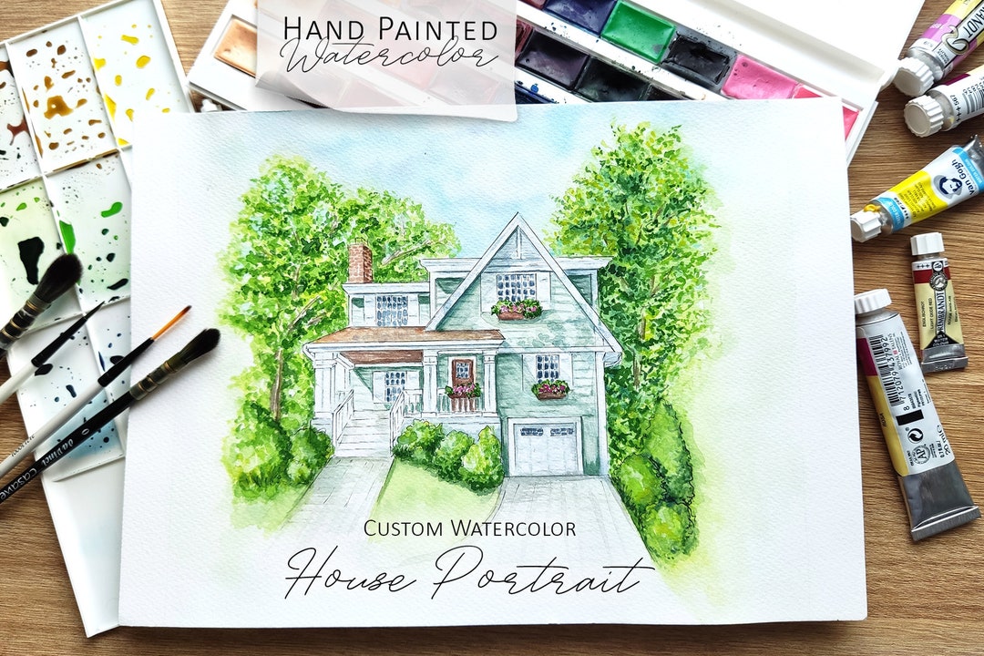 Custom Watercolor House Portrait: Hand-painted Home Art - Etsy