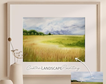 Aangepast landschapsschilderij van foto-aquarelkunst, origineel handgeschilderd aquarelschilderij van reisfoto, handgemaakt gepersonaliseerd cadeau