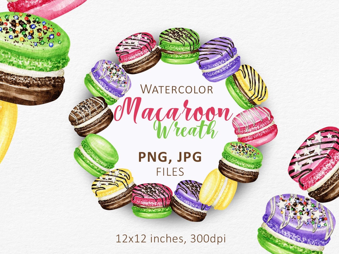 Watercolor Macaron Wreath Clipart Bakery Dessert Cookies Logo - Etsy