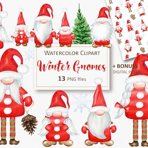 Watercolor Christmas Gnome Clipart: Scandinavian Winter PNG (Digital Download) 90