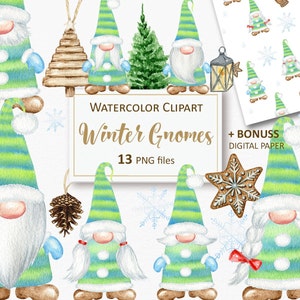 Watercolor Christmas Gnome Clipart: Scandinavian Winter Gnomes (Digital Download) #112