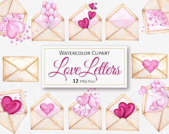 Watercolor Love Letter Clipart: Valentine's Day PNG Files (Digital Download)
