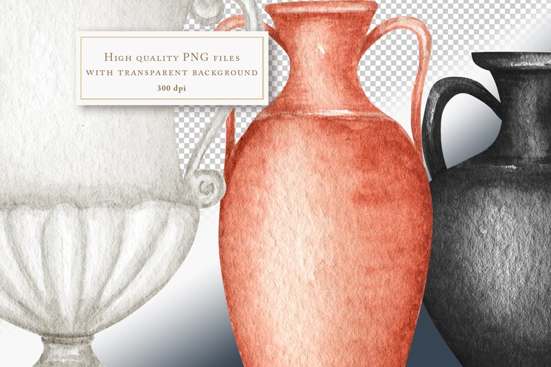 Ancient Greek Vases Watercolor Clipart Antique Greece Etsy