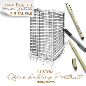 OFFICE building Sketch painting, Storefront illustration, Commercial Building Painting, Store Restaurant Bar Boutiques Custom Hand Drawing