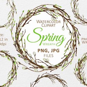 Frühling Kranz PNG Clipart, Aquarell Osterweidenzweige Rahmen, Digital Urlaub Karte Instant Download