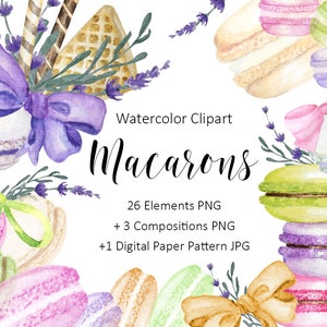 Macaron Aquarell Clipart - Backen Dessert Kekse, Französische Süßigkeiten, Geburtstagsparty Clip Art, Französische Macarons Art, Instant Download