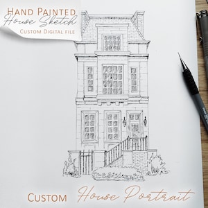 Custom House Portrait: Hand-Drawn Ink Sketch, Realtor Gift (Digital File)