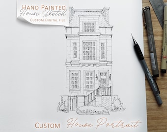 Custom House Portrait: Hand-Drawn Ink Sketch, Realtor Gift (Digital File)