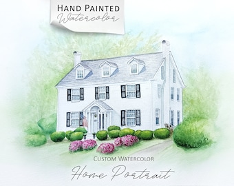 Watercolor Home Portrait Hand Painted, Custom House portrait From Photo, housewarming gift, Realtor Closing Gift, First Home Gift painting