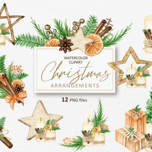 Boho Christmas Watercolor Clipart, Christmas Ornaments Clipart, Cozy Christmas PNG sublimation digital INSTANT DOWNLOAD 108
