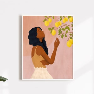 Black Woman Wall Art,African Woman Art,Boho Decor,Lemons wall art,Black Woman Print,lemon tree print