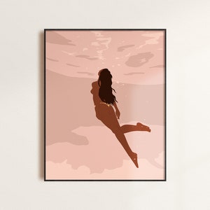 Black Woman Wall Art, African Woman Art, Boho Art prints, Woman Swimming Print, African american art