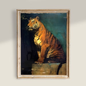 Tiger Painting, Moody Wall Art, Dark Academia PRINTABLE art, Vintage Animal Decor, Big Cats Prints