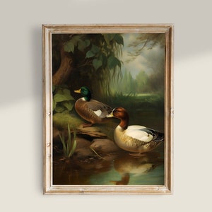 Antique Duck Painting, Moody Wall Art, Dark Academia PRINTABLE art, Vintage Animal Decor, Bird prints image 1