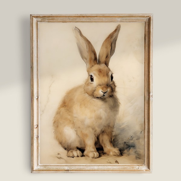 Vintage Bunny Prints, Antique Animal Decor, Farmhouse Printable Art, Rabbit Painting, Nursery Vintage Art