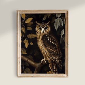 Antique Owl Painting, Moody Wall Art, Dark Academia PRINTABLE art, Vintage Animal Decor, Owl Bird prints