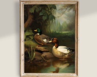 Antique Duck Painting, Moody Wall Art, Dark Academia PRINTABLE art, Vintage Animal Decor, Bird prints