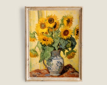 Sunflower Painting, Vintage Sunflowers Art, Farmhouse Decor, Yellow Flowers Art, Sunflowers Summer, PRINTABLE Prints