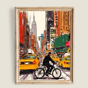 New York City NYC City Drawing Retro Colorful