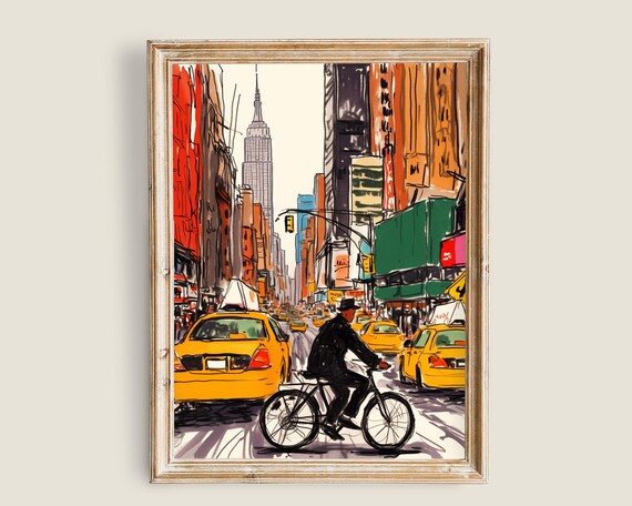 NYC Vintage Art, PRINTABLE Art, New York City Art, Cityscape American Decor, New York USA Wall Art