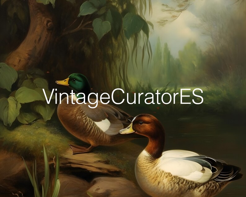 Antique Duck Painting, Moody Wall Art, Dark Academia PRINTABLE art, Vintage Animal Decor, Bird prints image 5