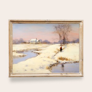 Winter Landscape Vintage Painting, Snow Cold Nature Art, Snow Forest Nature Decor, Light Academia Art, PRINTABLE wall art