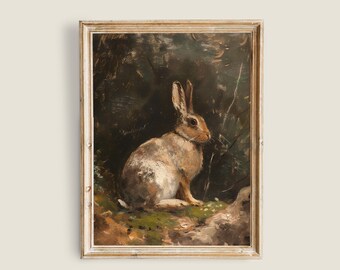 Vintage Bunny Prints, Antique Animal Decor, Farmhouse Printable Art, Rabbit Painting, Nursery Vintage Art