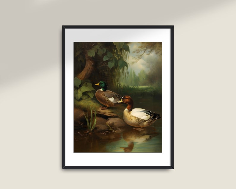 Antique Duck Painting, Moody Wall Art, Dark Academia PRINTABLE art, Vintage Animal Decor, Bird prints image 3