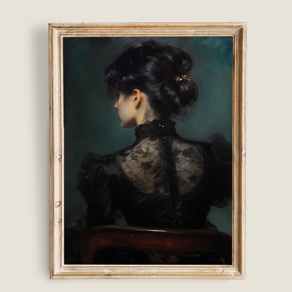 Woman Portrait Art, Vintage Victorian Painting, Dark Academia Decor, Printable Wall Art, Woman Vintage Wall Art, Dark Moody Paintings