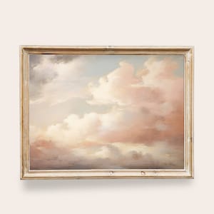 Vintage Cloud Painting, PRINTABLE, Pastel Pink Sky, Light Academia Decor, Cloudscape Print, Nursery Sky Art, Romantic Vintage Prints