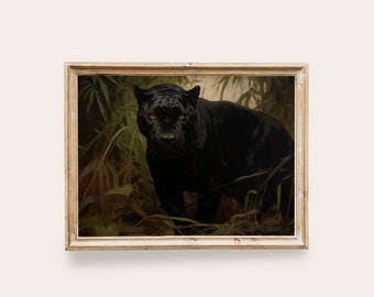 Black Panther Painting Vintage Art, PRINTABLE Art, Vintage Animal Art, Moody Dark Academia Decor, Rustic Wall Art, Jaguar Print