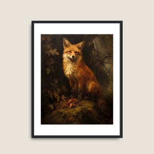 Fox Painting Vintage Art, PRINTABLE Art, Vintage Animal Art, Moody Dark Academia Decor, Dark Forest Wall Art, Red Fox Print image 3