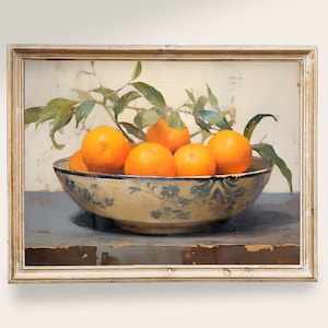 Oranges Still Life, Farmhouse PRINTABLE art, Vintage Kitchen Decor, Fruits Antique Paintings, Cottagecore Prints, Tangerines Oil Painting