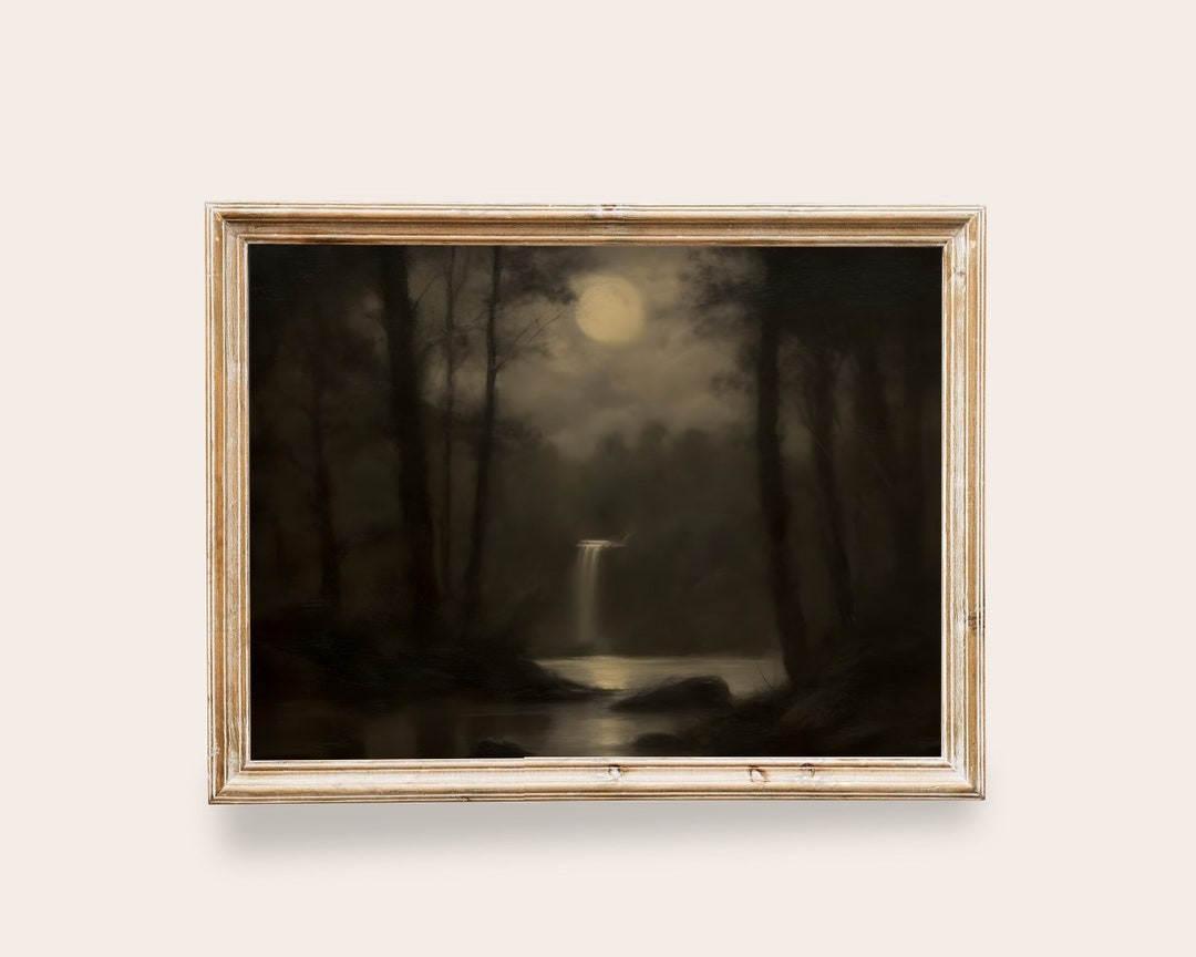 Dark Nature Art, Dark and Moody Landscape, Full Moon Night Wall Art ...
