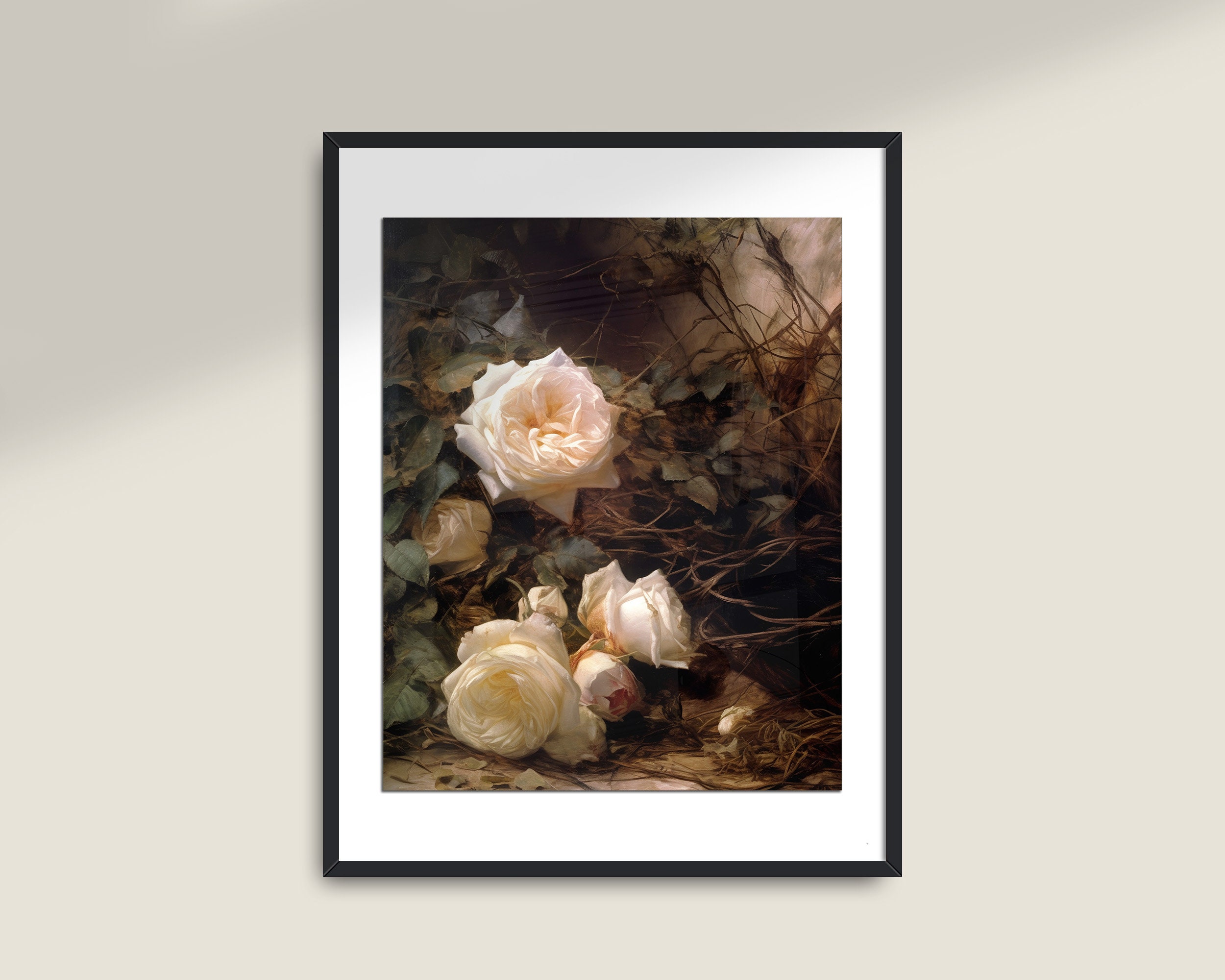 Moody Flower Vintage Painting, Printable Antique Wall Art, Dark ...