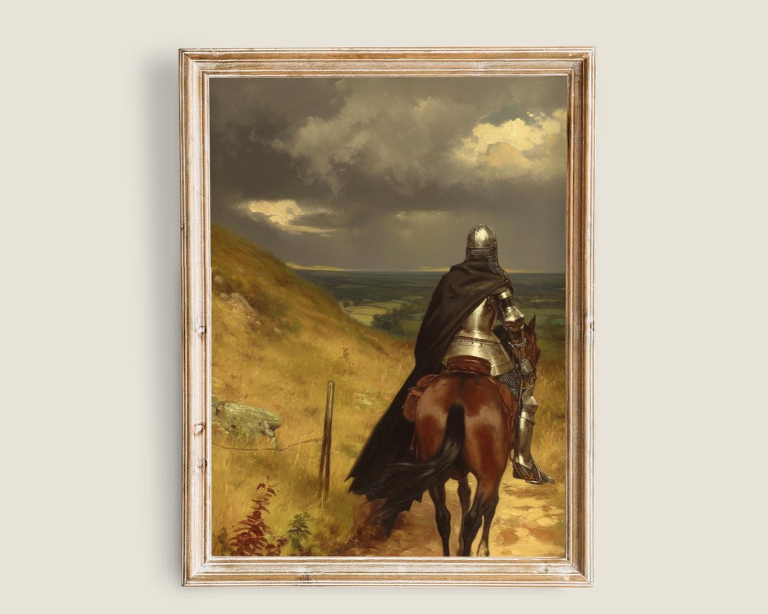 Medieval Knight on Horseback Print, Dramatic Medieval Landscape ...