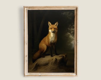 Fox Painting Vintage Art, PRINTABLE Art, Vintage Animal Art, Moody Dark Academia Decor, Dark Forest Wall Art