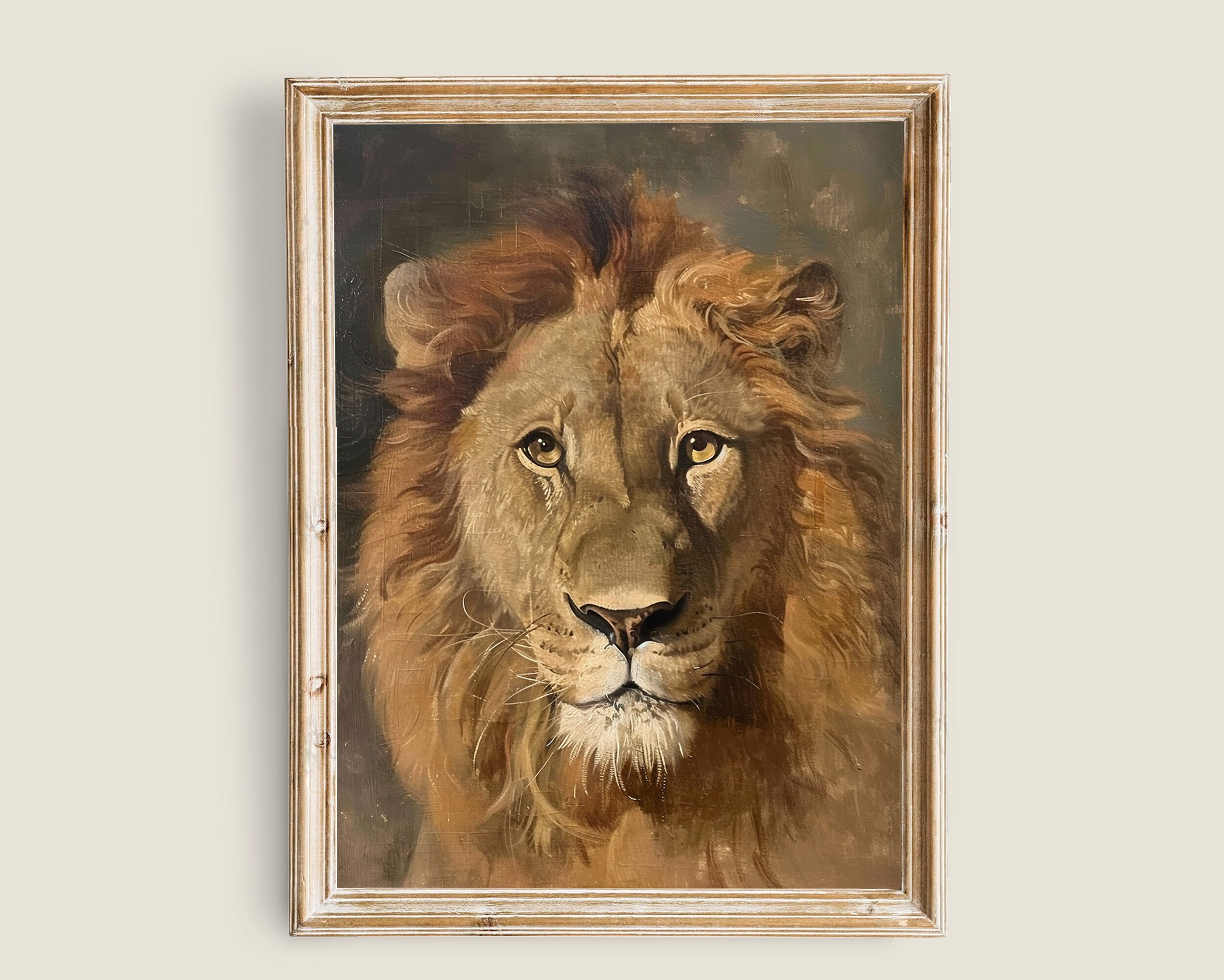 Lion Portrait Painting Vintage Art, PRINTABLE Art, Vintage Animal Art, Big African Cats Wall Art, Rustic Wall Art, Lion Print